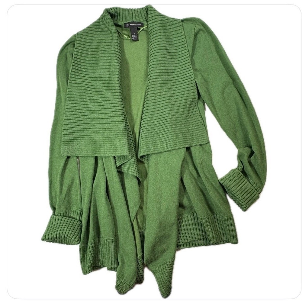 INC‎ International Concepts Cardigan Sweater Medium M Green Open Front Waterfall